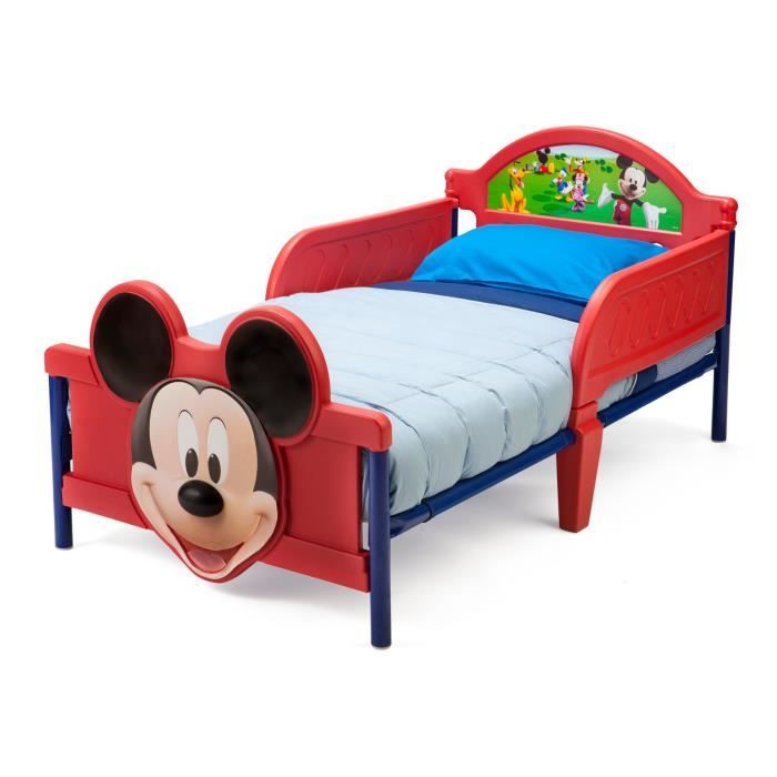 MICKEY - Lit Enfant Mickey 3D en métal - Rouge et Bleu - 70 x 140 cm