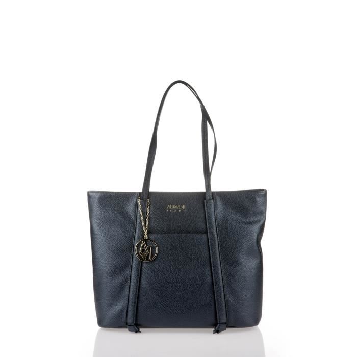 ARMANI JEANS - Sac Cabas Marine en Similicuir Grainé - Femme