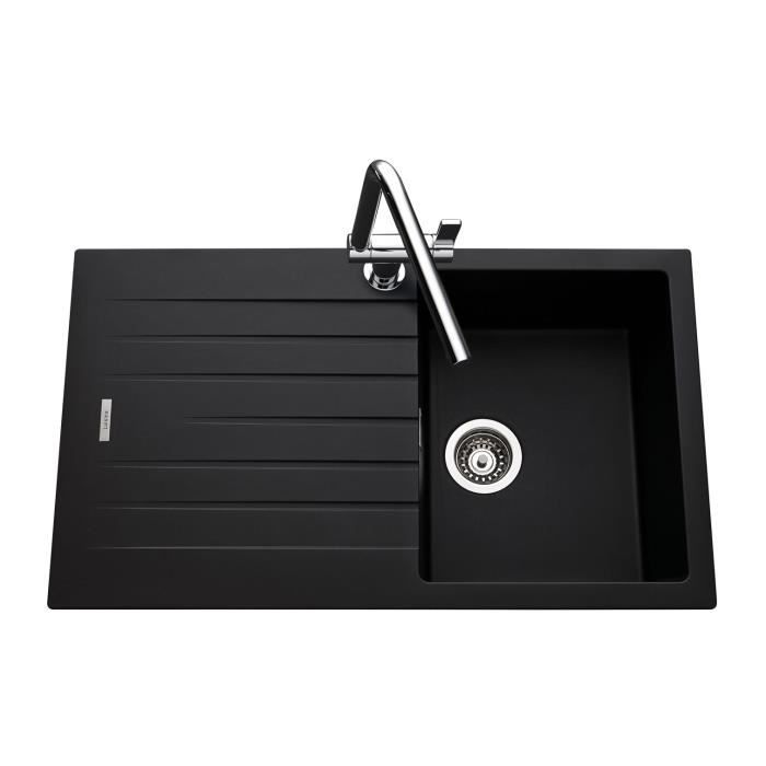 EWI Evier cuisine a encastrer 1 bac 1 egouttoir Hola Granit 86 x 50 cm Noir