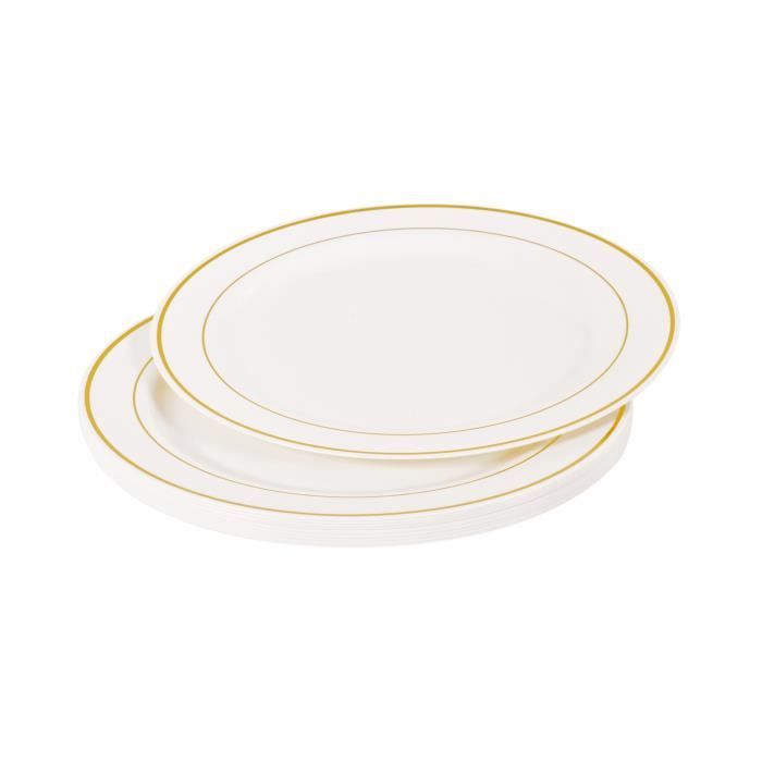 Lot de 6 assiettes blanches avec liseré or diamètre 19 cm