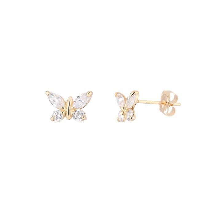 YSORA - Boucles D'Oreilles Papillon Or Jaune et Oxydes - Enfant