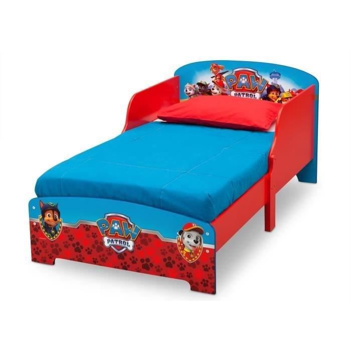 PAT PATROUILLE - Lit Enfant en Bois - Rouge et Bleu - 70 x 140cm