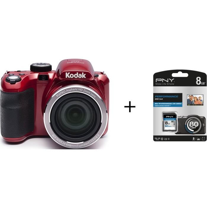 Pack KODAK AZ421 Appareil photo numérique Rouge + Carte mémoire SDHC 8 Go