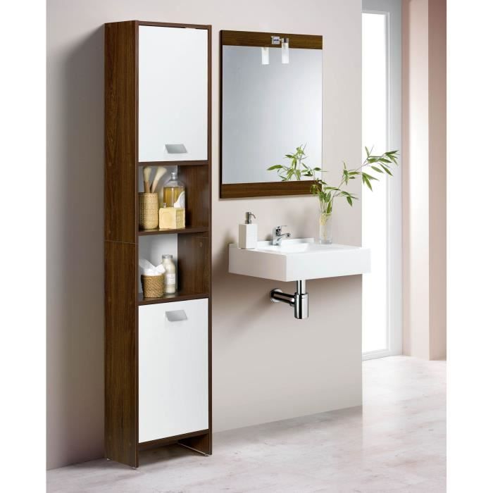 TOP Colonne de salle de bain L 40 cm - Décor wengé et blanc mat