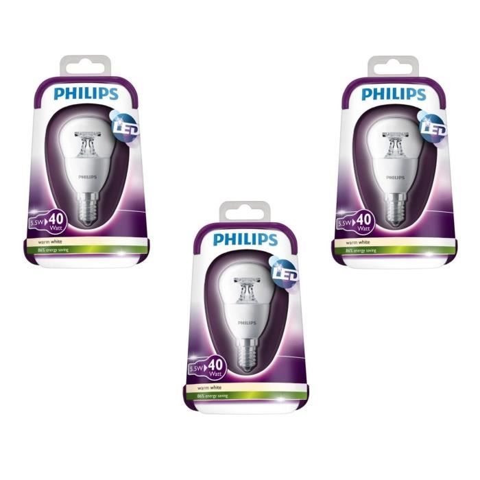 PHILIPS Lot de 3 ampoules LED E14 5,5 W équivalent à 40 W 2700 K