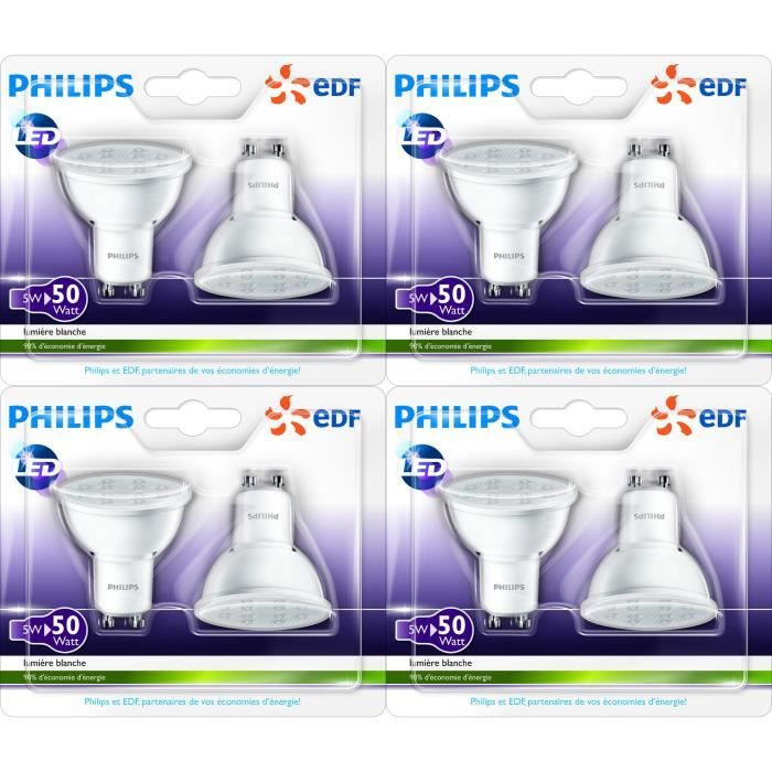 PHILIPS Lot de 8 ampoules spot GU10 LED 50W en partenariat avec EDF