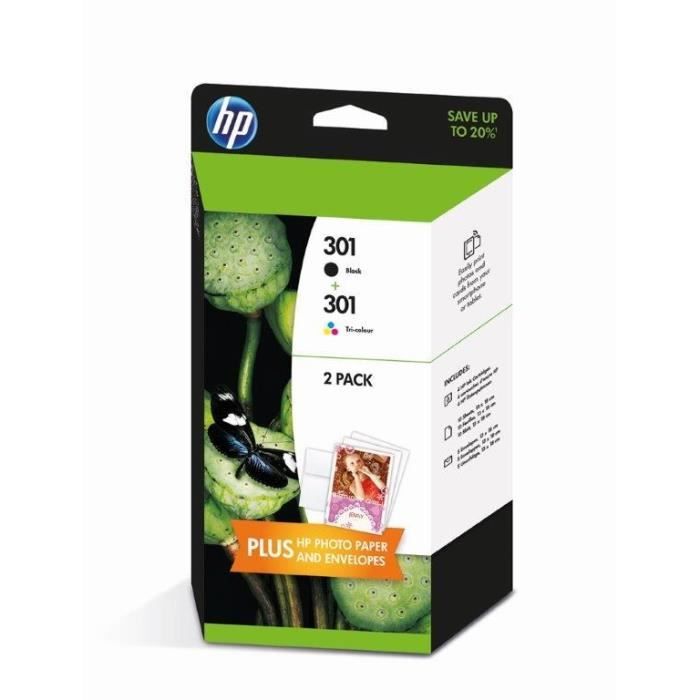 Hp 301 Pack De 2 Cartouches Dencre Noir Et Trois Couleurs Cyan