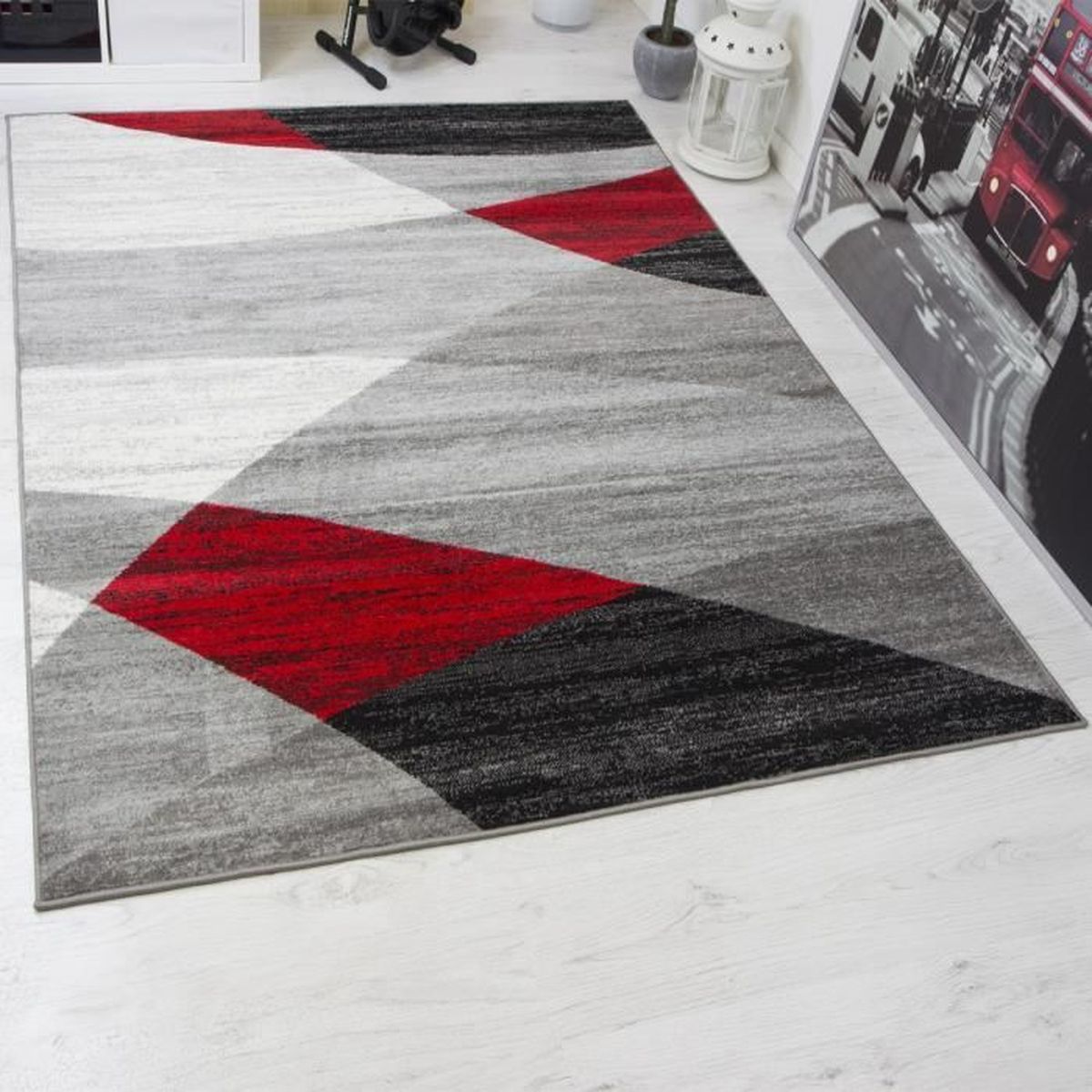 tapis design moderne 200x280 cm  blanc  noir et rouge  motif g u00e9om u00e9triquegris   vente