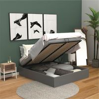 STRUCTURE DE LIT MAJESTY Lit coffre adulte contemporain simili gris STRUCTURE DE LIT MAJESTY Lit coffre adulte contemporain simili gris