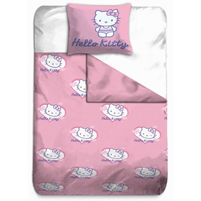 HELLO KITTY Housse Couette + Taie COEUR BLANC   Achat / Vente HOUSSE