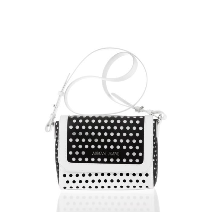 ARMANI JEANS - Sac Bandoulière Perforé Blanc et Noir - Femme