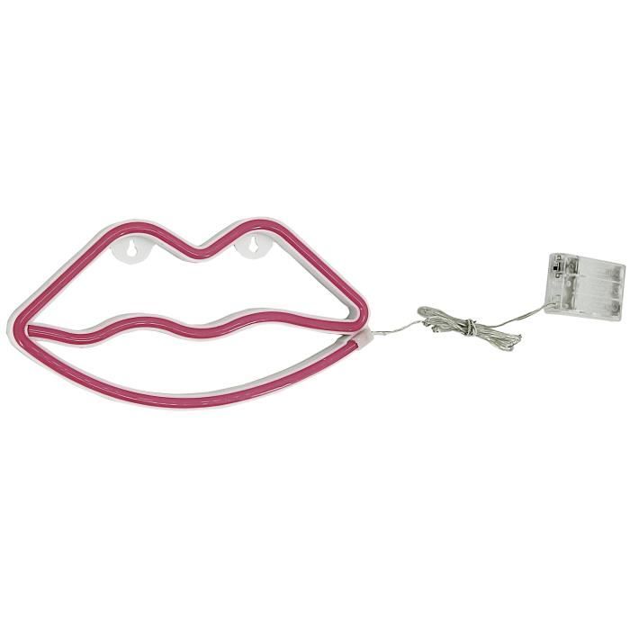 Décoration néon Kiss Kiss Bang Bang - Structure en métal, plastique et cuivre - 27,5 x 2 x 14,5 cm - 3 piles AA non fournies