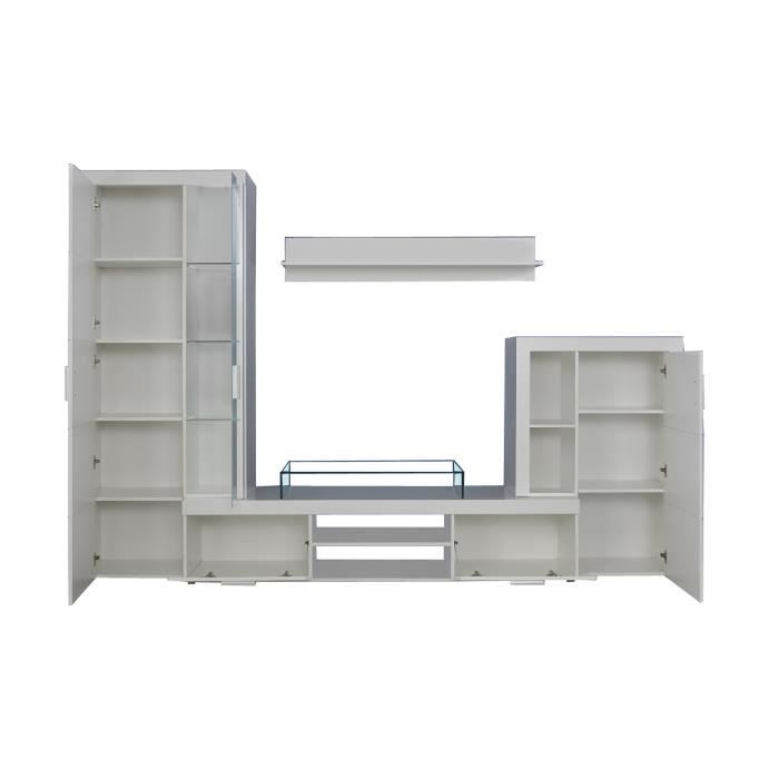 KITO Meuble TV mural avec LED - Contemporain - Blanc mat et brillant - L 292 cm