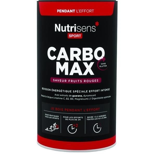 NUTRISENS Complément alimentaire - Pot de 750g pour préparation de boisson énergétique CarboMax - Fruits rouges