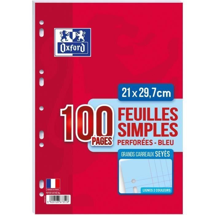 OXFORD Feuilles mobiles A4 Seyes - Bleu (Lot de 3)