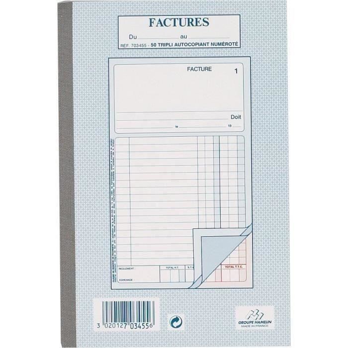 50 Feuilles de facture autocollantes - 21 cm x 14,8 cm x 0,9 cm - Petits carreaux (Lot de 3)