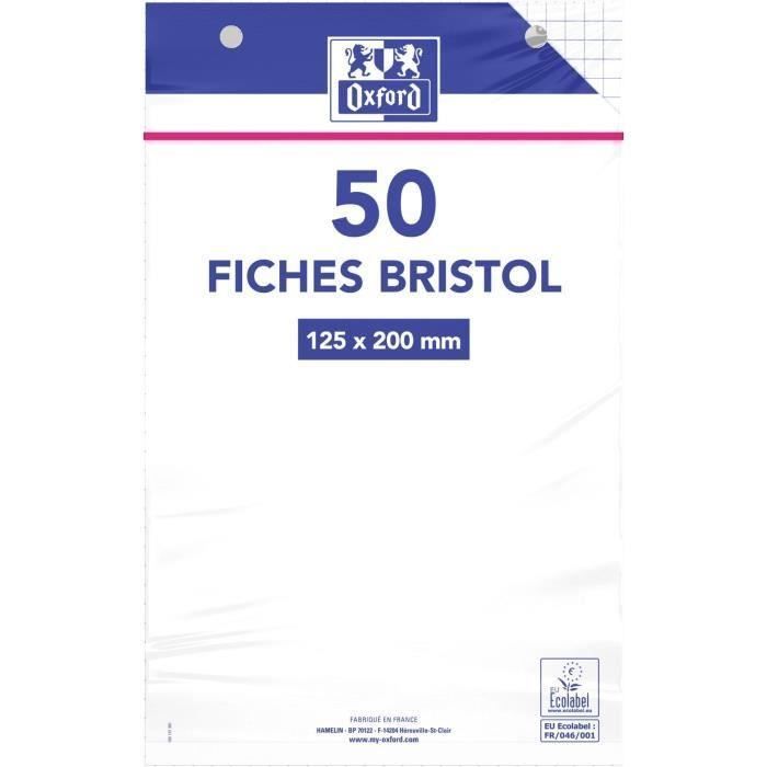 OXFORD 50 feuilles bristol - Petits carreaux perforées - Blanc - 20 cm x 12,5 cm x 0,5 cm (Lot de 3)