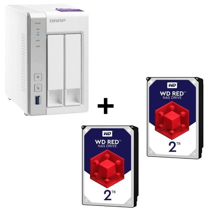 Pack QNAP Serveur NAS 2 baies TS-231P + 2 Disques Durs WD Red 2To (4To)