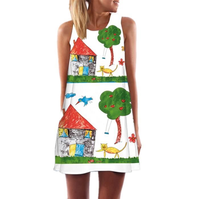 Femme Fille Mini Robe De Plage Tunique Courte Robe De Soirée Sans Manche Jupe Robe De Crayon Jupon Robe De Mariage