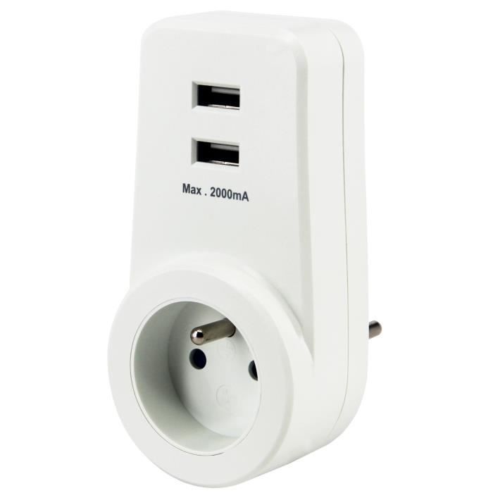 CHACON Prise 16 A avec 2 ports USB blanc
