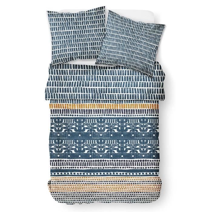 TODAY Parure de couette Crazy Aztèques 220x240cm - 1 housse de couette et 2 taies d'oreiller - Polyester 82g