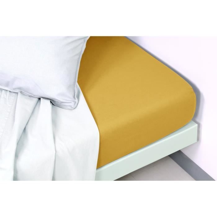 VENT DU SUD Drap housse PALACE en coton lavé - 160x200 cm - Jaune curry