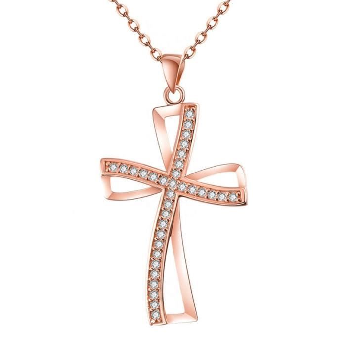 Pendentif croix Plaqué or rose 18 carats femmes crucifix ...