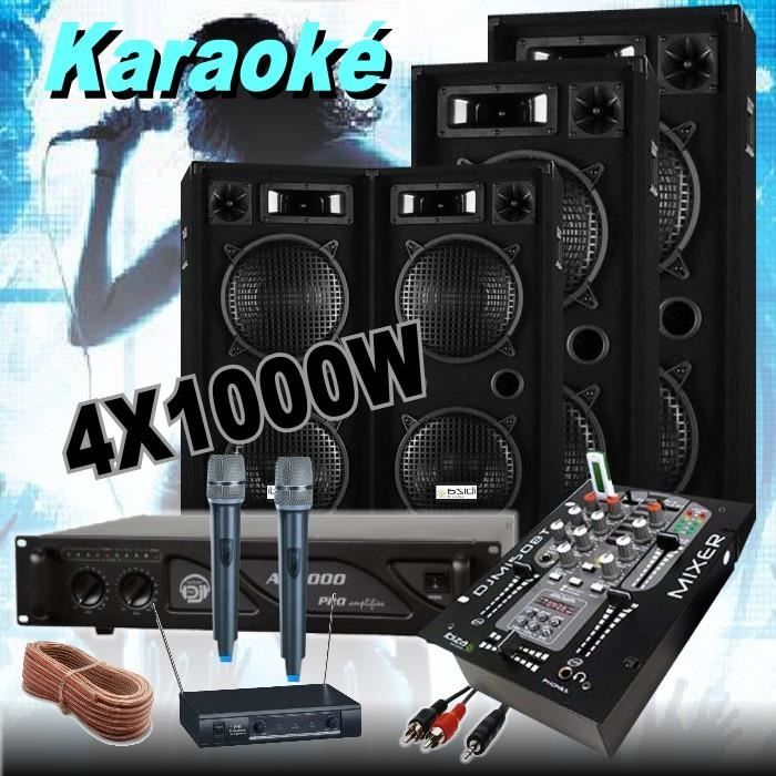 PACK KARAOKÉ + 2 MICROS HF + 1 AMPLI 2000W + 4 ENCEINTES 1000W