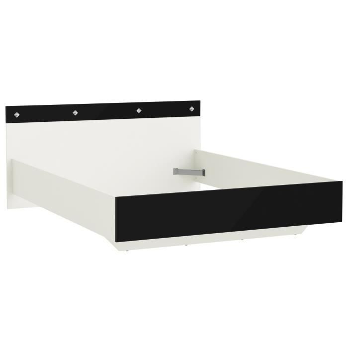 STRASS Lit adulte contemporain laqué noir et blanc mat - l 140 x L 190 cm
