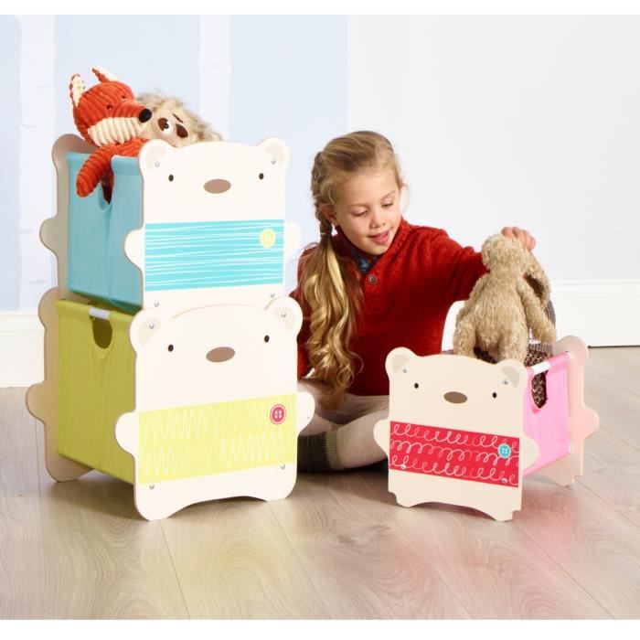 Meuble de rangement Enfant - 3 Bacs superposables Oursons Beige et Caramel BearHug - Worlds Appart