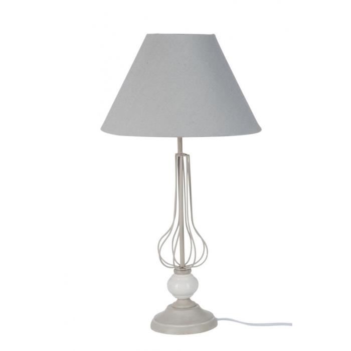 J Chic Céramique Beige En Et Bois Grège 25x25x55cm Line Lampe wOPk8n0