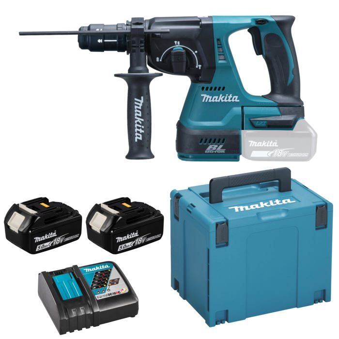 MAKITA Perforateur burineur SDS plus Brushless 2J DHR243RTJ - Avec 2 batteries 18 V, mandrin interchangeable et coffret Makpac