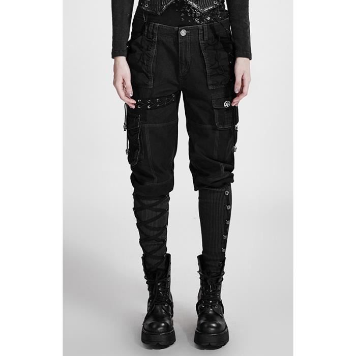 Pantalon noir femme militaire goth multi poches, Punk Rave ...