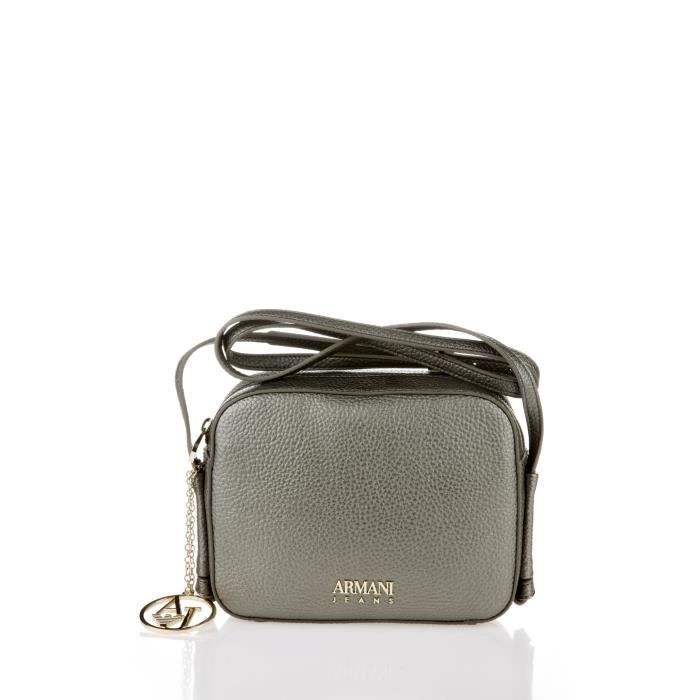 ARMANI JEANS - Petit Sac Rectangulaire Gris à Bandoulière En Similicuir Grainé - Femme