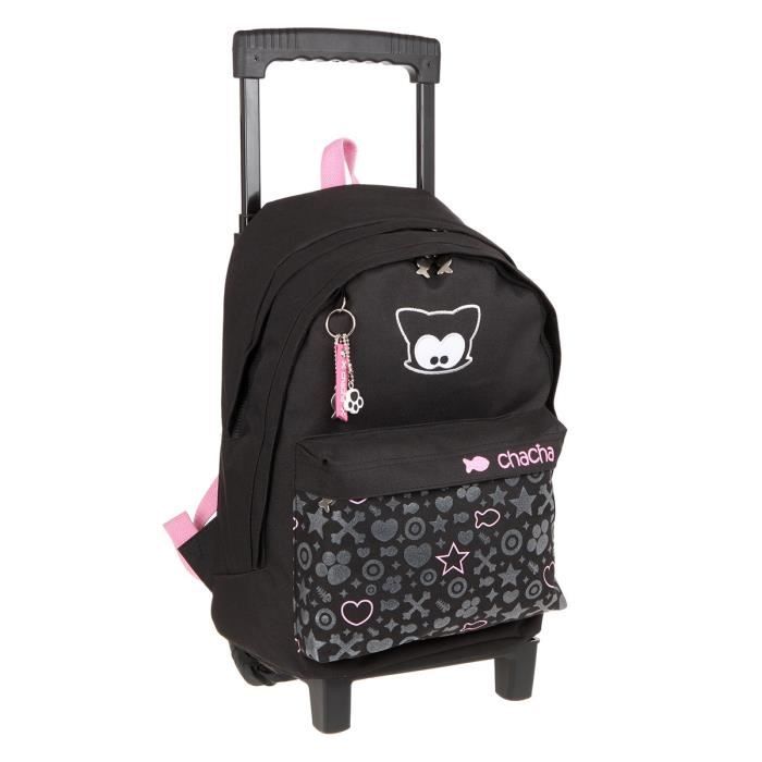 KID'ABORD CHACHA Sac à Dos à Roulette - 2 compartiments - 30 cm - Noir - Primaire - Enfant Fille