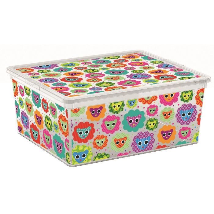 C BOX STYLE Boîte de rangement pour enfant Tender Zoo - 18 L - 40 x 34 x 17 cm - Blanc et multicolore