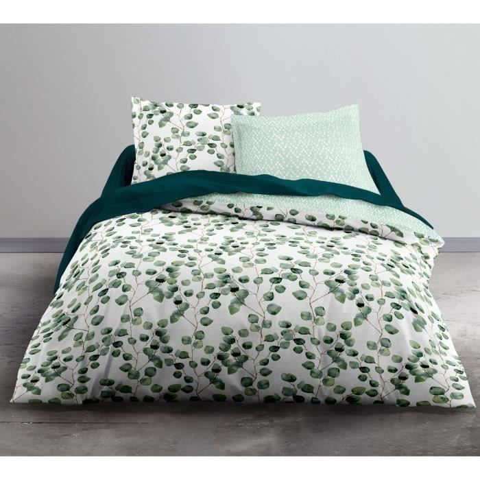 TODAY Parure de couette Crazy Eucalyptus 220x240cm - 1 housse de couette et 2 taies d'oreiller - Polyester 82g