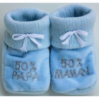 CHAUSSON - PANTOUFLE Chaussons bébé brodés "50% papa … Bleu/argent CHAUSSON - PANTOUFLE Chaussons bébé brodés "50% papa … Bleu/argent