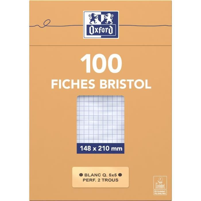 OXFORD 100 feuilles bristol - Petits carreaux perforées - Blanc - 21 cm x 14,8 cm x 2,5 cm
