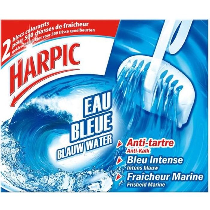 2 blocs cuvette Harpic Eau bleue parfum marine