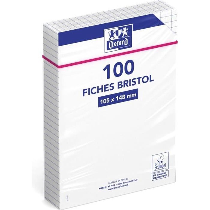 OXFORD 100 feuilles bristol - Petits carreaux - Blanc - 14,8 cm x 10,5 cm x 0,9 cm