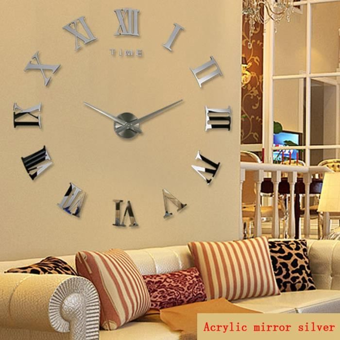 3D DIY Horloge Murale Moderne Pendule Pour D/écoration Miroir Salon Maison