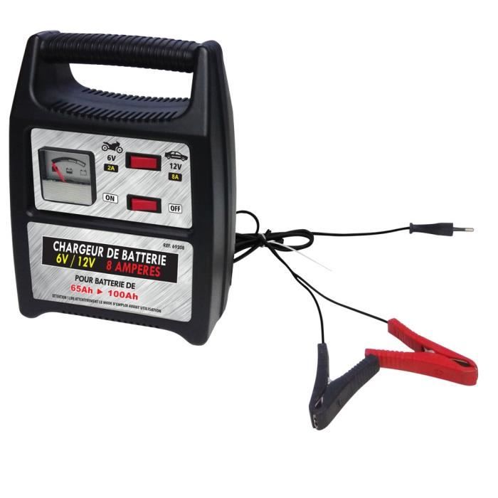Chargeur de batterie 6V/12V 8A pour batteries de 65 à 100 Ah -Noir