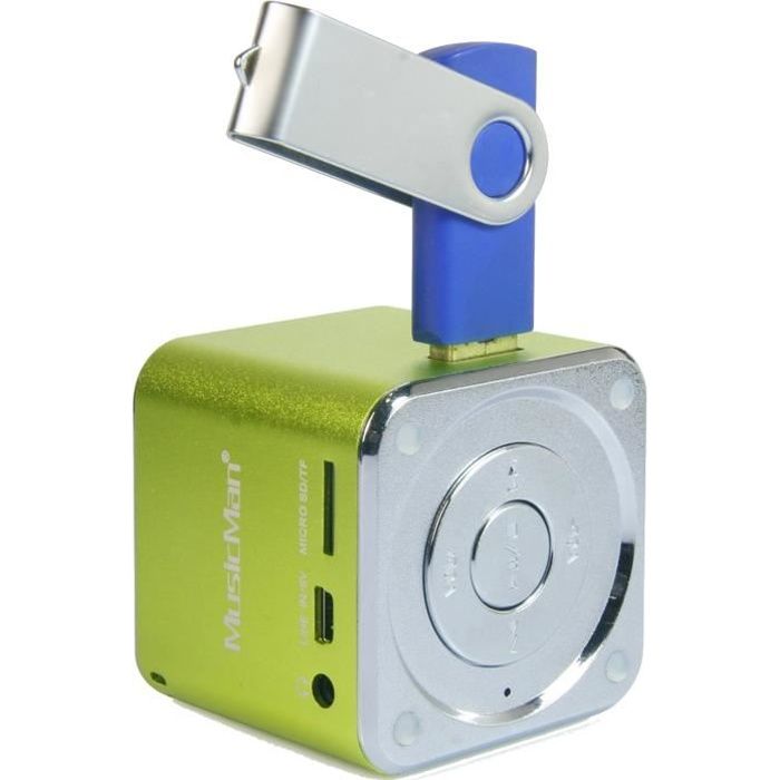 MUSICMAN MINI SOUNDSTATION Mini Enceinte portable avec lecteur MP3 intégré, port USB et fente carte micro SD jusqu'à 32 GB - Vert