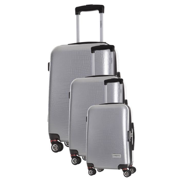 TORRENTE Set de 3 Valises Parvati - Taille S, M et L - 8 Roues - Argenté