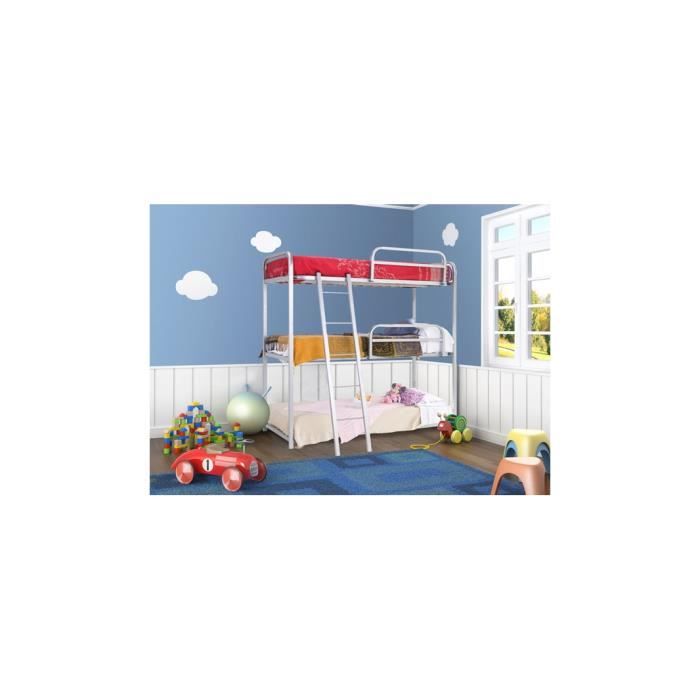 Lit Superposé Triple Argent 80 X 190 Achat Vente Lits