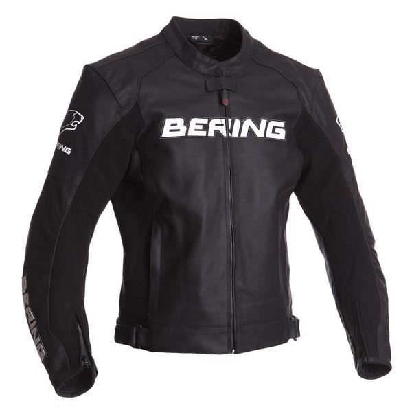 BERING Blouson Moto Cuir Sawyer Noir et Blanc