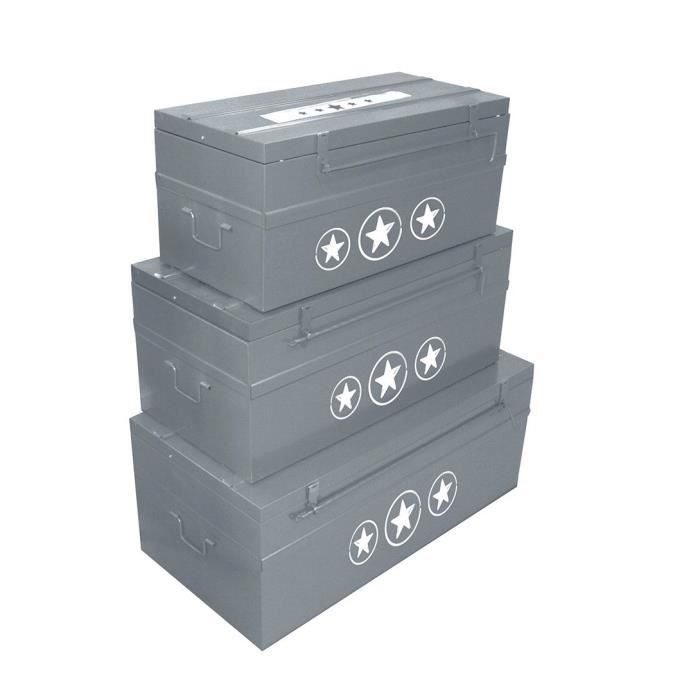 COGEX Lot de 3 malles métal déco Urban Chic 70 / 100 / 150 L gris