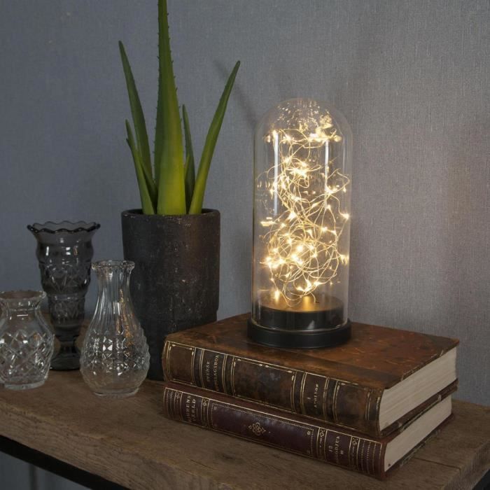Xmas Cloche Guirlande À Led Dome Pile H26cm Transparent Lumineuse Glass Living 8wkP0nOX