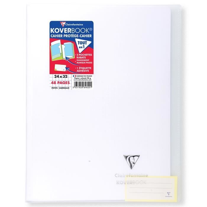 CLAIREFONTAINE Koverbook Cahier piqure 48 pages avec rabats - 240 x 320 mm - 5 x 5 papier PEFC 90 g - Incolore